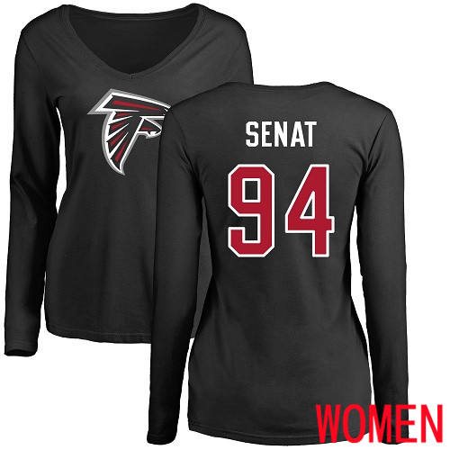 Atlanta Falcons Black Women Deadrin Senat Name And Number Logo NFL Football #94 Long Sleeve T Shirt